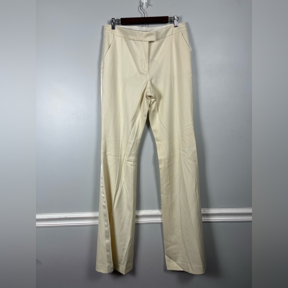NEW Rachel Roy Cream Tuxedo Wool high rise long Flare trousers size 12